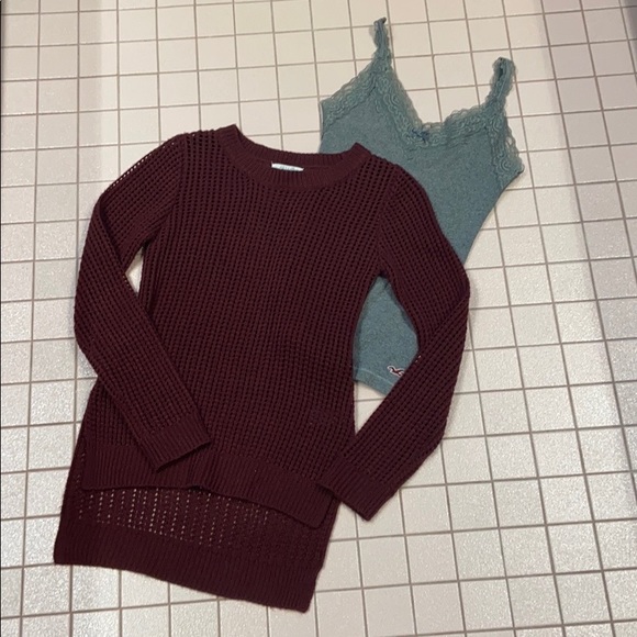 Delia’s Loose open knit crochet maroon high low long sleeve pullover sweater top - Picture 9 of 9